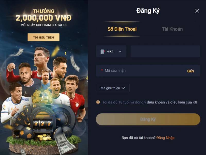 Hướng Dẫn Đăng Ký Nhận 100K Tại K8